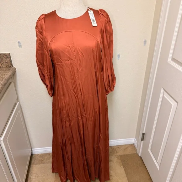 Rebecca Taylor Women's Open Back Maxi Dress Burnt Orange Spring Summer Pockets - Picture 2 of 10